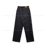 Hotfix side lettering unbalance denim pants