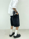 Vintage Washing Rinkle Wide Black Half Denim
