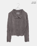 [MADE] Wayson High Neck Punching Cable Long Sleeve Knit Cardigan