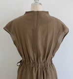 Foven Cowl Neck Wrinkle Banding Wrap Long One Piece