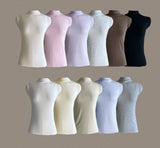 Tight Creamy Half-Neck Basic T-shirt