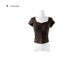 [MADE] Duran Amore Square Neck Shirring Short Sleeve T-Shirt