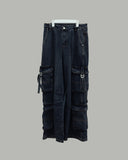 Double cargo denim pants