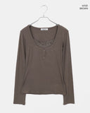 [MADE] Newbe Lace Point Button Ribbed Long Sleeve T-Shirt