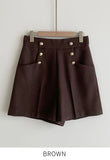 Brin Brushed Button High Waist Short Pants