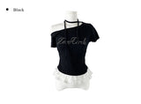 Bulk lace one-off strap short sleeve T-shirt