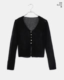 Sewn V-neck see-through button crop cardigan
