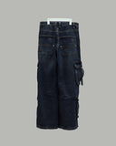 Double cargo denim pants