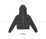 SHIRRING HIGH NECK ZIP-UP