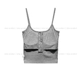 Pay ribbed button square-neck sleeveless (with cup)