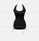 Mute cut side eyelet halter sleeveless
