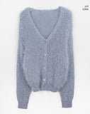 Heri Pine Leaf Balloon Angora V-Neck Loose Knit Fur Cardigan