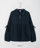[BAONHAUS] Proni Round Collar Shirring Ribbon Blouse