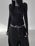 See-through handwarmer boatneck tee