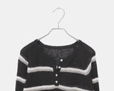 Tsen Stripe Button Henley Neck Long Sleeve Knit