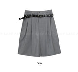 [BELT SET] STRIPE BERMUDA SLACKS
