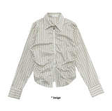 STRIPE SHIRRING ZIP-UP SH