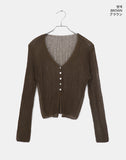 Sewn V-neck see-through button crop cardigan