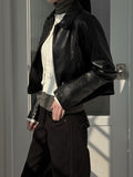 Glossy leather crop jacket