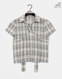 [MADE/TieSET] Canding Check Tie Collar Puff Short Sleeve Shirt Blouse