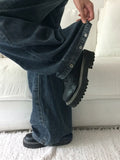 Deron Denim Washing Banding Snap Wide Pants