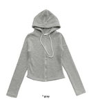 RIB KNIT HOOD ZIP-UP
