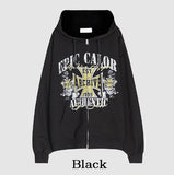 Cross vintage printing two way hoodie zip-up