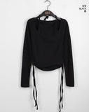 [SET] Rition Cut Brushed Halter Sleeveless Set Shirring Deep U-Neck Long Sleeve T-shirt