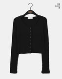 Ponen Cotton Ribbed Crop U-Neck Cardigan