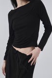 Part shirring wide-neck crop long sleeve
