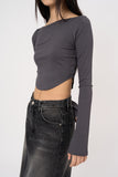 Ribbed boat-neck arch-crop long sleeve