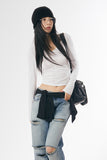 Mabel halter V-neck shirring long sleeve