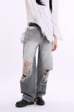 Gravel distressed wide denim pants