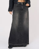 Maxi back slit denim long skirt