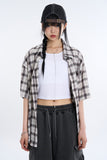Sand big check short sleeve over shirt