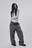 Front yoke stone washed denim pants