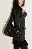 Circle leather 2-way shoulder bag