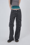 Hangdown string cargo denim pants