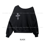 Parts Lettering Brushed Off-Shoulder Sweatshirt