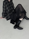 Slit mesh layered long skirt