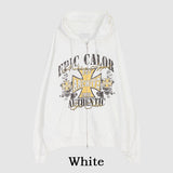 Cross vintage printing two way hoodie zip-up