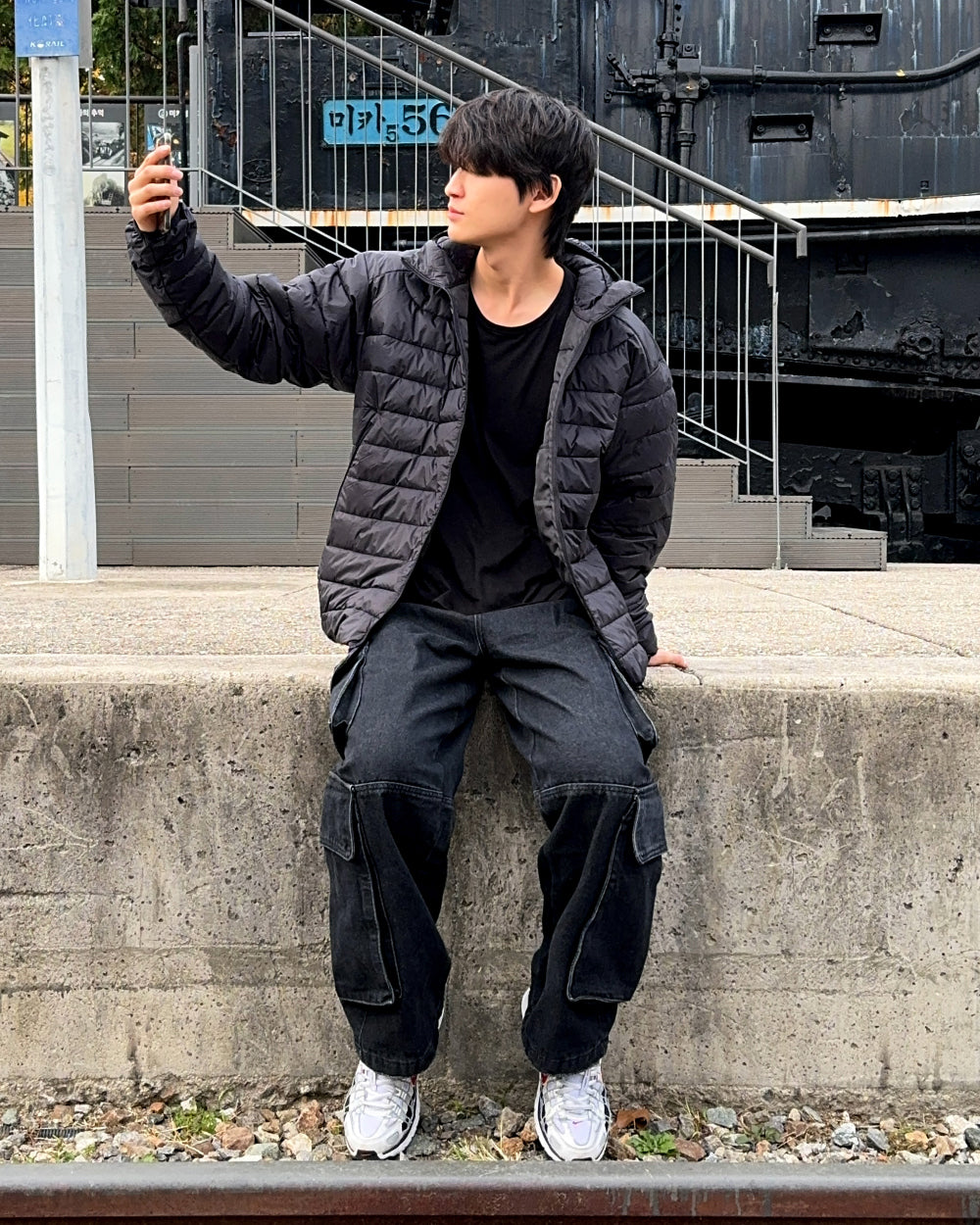 【SCENERITY】Double pocket washed denim pants Sand washed wide jeans - SCENERITY | 60% - Asian Fashion