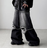 Bin Damage Layered Wide Denim