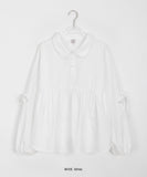 [BAONHAUS] Proni Round Collar Shirring Ribbon Blouse