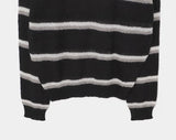 Tsen Stripe Button Henley Neck Long Sleeve Knit