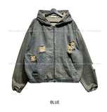 Damage Two Way Denim Hooded Jacket