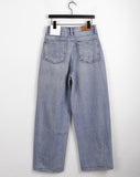 Tapo diagonal line cut washing long wide denim pants