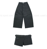 [SET] BELTED WRAP SKIRT PANTS