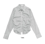 STRIPE SHIRRING ZIP-UP SH