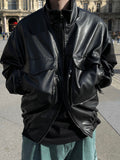 Carbon High-neck Crop Leather Jacket